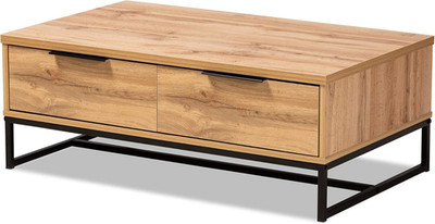 Franklin Oak Brown & Black Metal 2-Drawer Modern Coffee Table