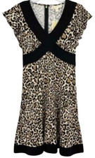 New Michael Kors Printed Crisscross Border Dress Brown/Black Animal Print Size S