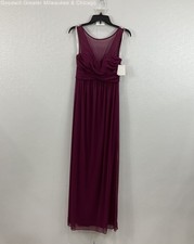 NWT Davids Bridal Sangria Purple Long Illusion Mesh Sleeveless Formal Dress SZ 4