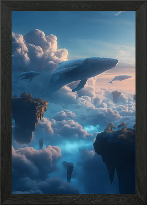 Fliegende Wale über schwimmenden Inseln Gerahmtes Wandbild Poster Leinwanddruck Bild