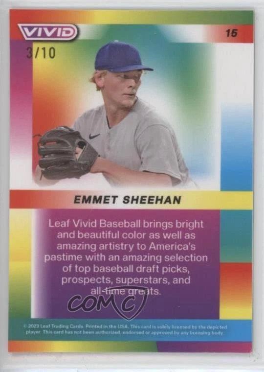 2023 Leaf Vivid Yellow Prismatic /10 Emmet Sheehan #15 - Image 2 of 2