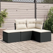 Garden Sofa Set Black and Cream White