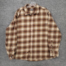 Eddie Bauer Button Up Shirt Mens 2XL XXL Brown Flannel Plaid Long Sleeve Work