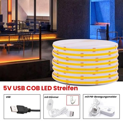 COB LED Streifen Stripe PIR-Bewegungsmelder Band Schrank Küche Dimmbar 5V USB