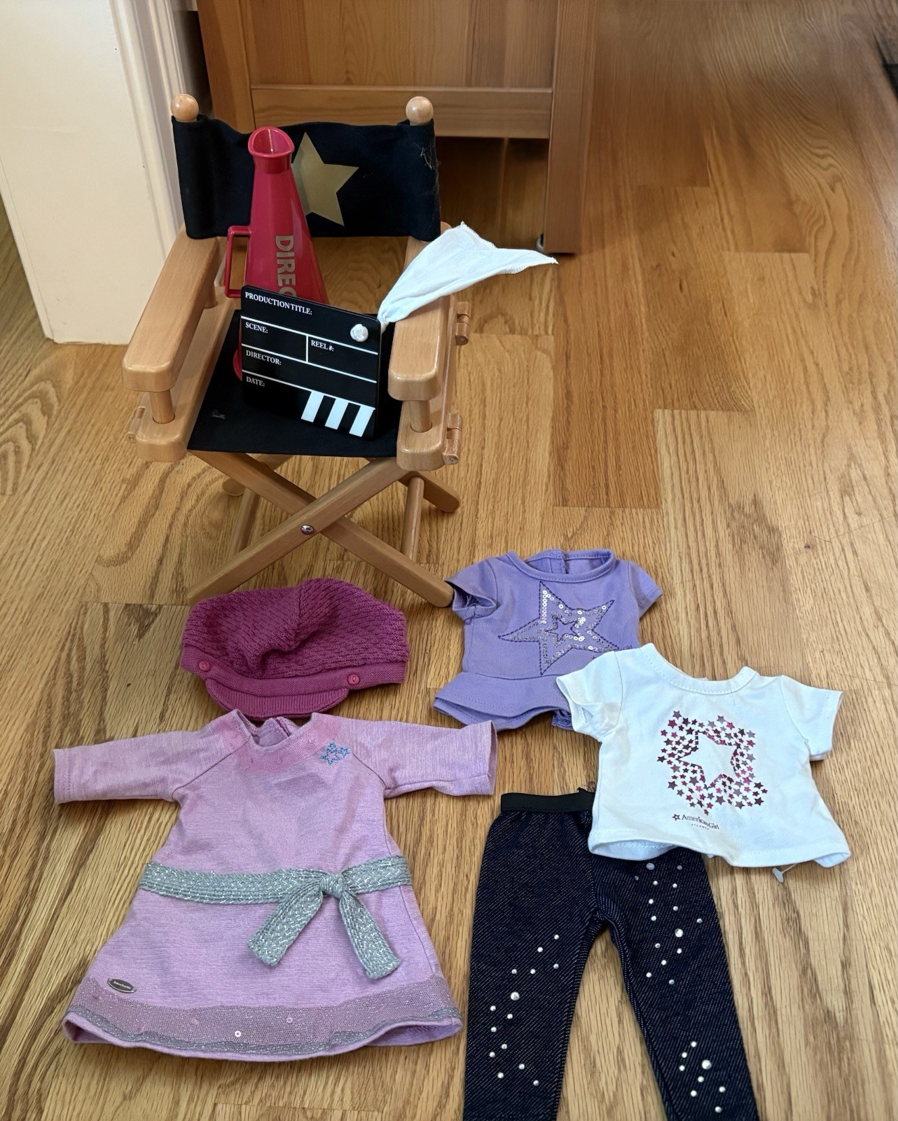 American Girl Doll Movie Maker Set Directors Chair Megaphone Clothes