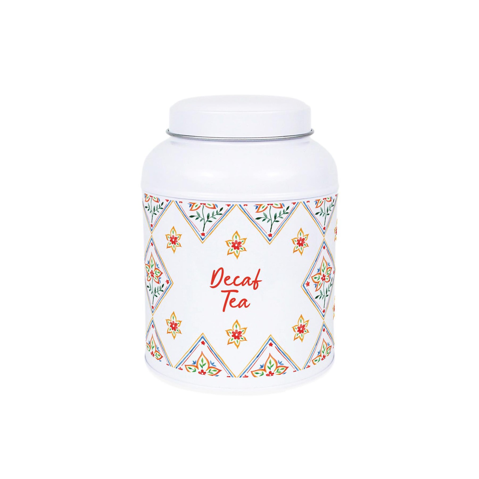 Diamond Floral Decaf Tea Canister - Small Domed Lid Kitchen Storage Tin