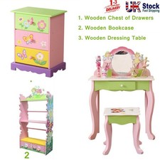 Kids Vanity Table and Stool Set/ Wooden Children's Bookshelf /3 Chest of Drawers