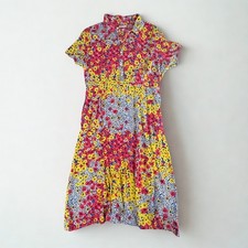 Vermont Country Store Midi Shirt Dress Womens S Pink Yellow Floral Rayon Boho