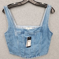 Guess Neil Denim Bustier Square Neck Cropped Denim Top Womens Size M NWT