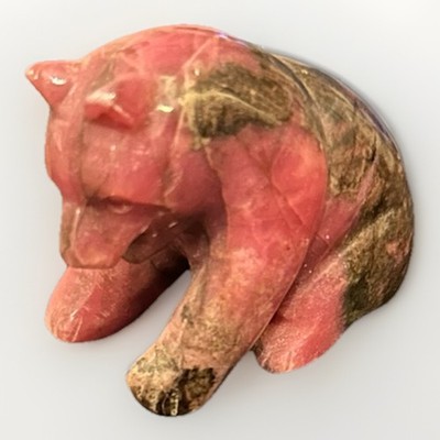 Hand-Carved Native American Zuni Pink Rhodonite Bear Figurine (Mint Condition)