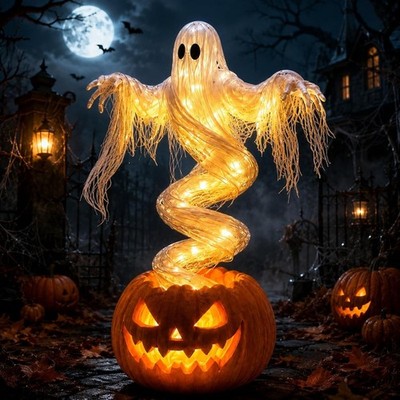 LED Swirling Ghost Pumpkin Yard Lamp | Lighted Halloween Garden Decor, Outdoor L