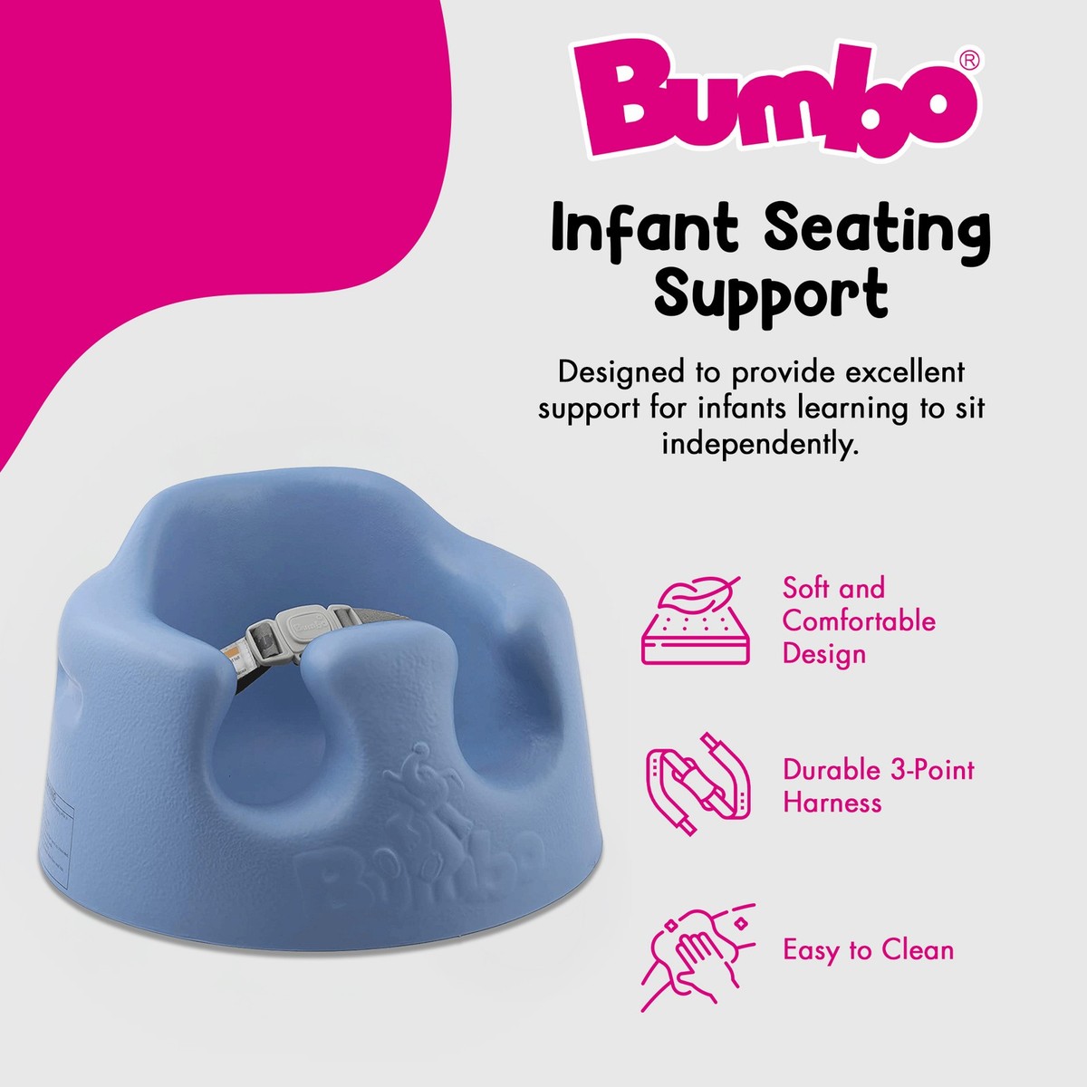 Bumbo Infant Floor Seat Baby Sit Up Chair with Adjustable Harness, Powder  Blue