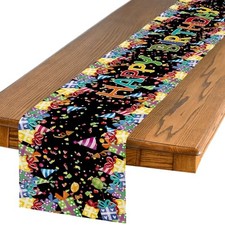 Gifts Hats Happy Birthday Table Runner, Kitchen 13" x 72", Table Runner Black