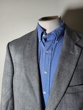 46XL Blue On Black Glen Check Silk Camel Hair Tweed Blazer Jacket Jos A Bank NWO