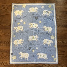 Vintage Pottery Barn Kids Counting Sheep Baby Crib Bedding Blue Quilt Blanket