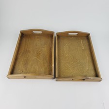 Wooden Serving Trays, Set of Two, 35cmx25cmx5.5cm in Brown Colour