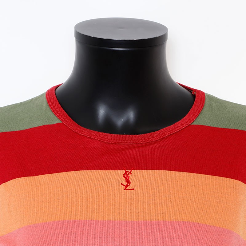 YVES SAINT LAURENT Bordo YSL Logo Ricamato Maglietta Manica Corta Multicolore...