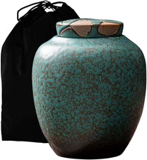 Medium Cremation Urn for Human Ashes, Unique Turquoise Glazed Ceramic Memorial,