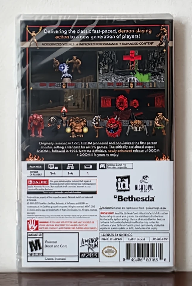 Limited Run Games #283: Doom + Doom II 2 (Nintendo Switch) NEW SEALED - Image 2 of 2