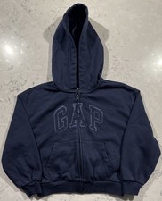 Gap Kids Boys Full Zip Hoodie Jacket Size M 8 Navy Blue Long Sleeve Logo