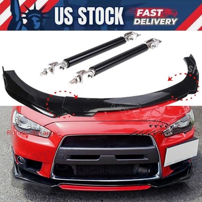 For Mitsubishi Lancer Evo Red Front Bumper Lip Spoiler Splitter Kit + Strut Rods