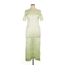 GANNI Floral Print Silk Satin Maxi T-Shirt Dress In Light Green Sz. 34