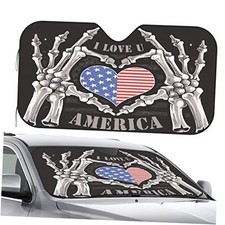 Front Window Car Sun Shade Windshield- American Skull Flag Foldable Cute Funny