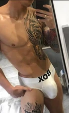 Men's New Sexy "BOX MENSWEAR" White Brief w/Enhancing Pouch - Gay Interest