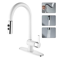 White Kitchen Faucets with Pull Down Sprayer, White Kitchen Faucet for 1 or 3...