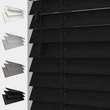 FAUX WOOD STRING VENETIAN BLINDS 50MM SLATS WHITE GREY BLACK