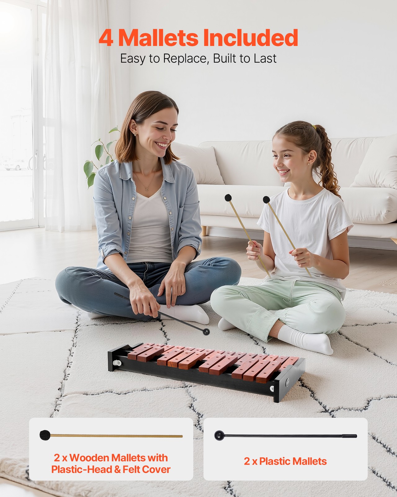 VEVOR Glockenspiel Xylophone 25 Notes Wooden Xylophone Percussion Instrument