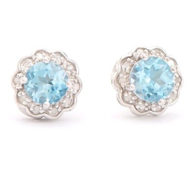 Diamant Weißgold Rhodium über Sterlingsilber Schweizer Blautopas Ohrringe