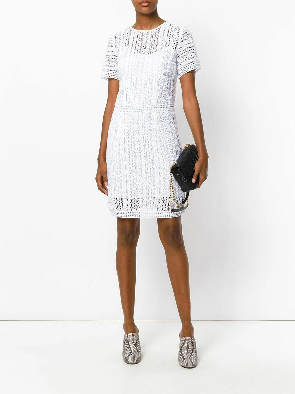 NUOVO MICHAEL KORS abito donna bianco cotone pizzo all'uncinetto maniche corte 34 36 38 $225