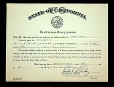 Ancien certificat promotionnel SERGENT D'ÉTAT-MAJOR CALIFORNIE garde nationale vers 1960 