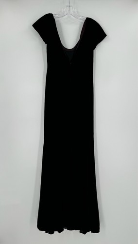 Cameo Vintage Black Velvet V Back Tulip Hem Long Dress - Picture 3 of 6