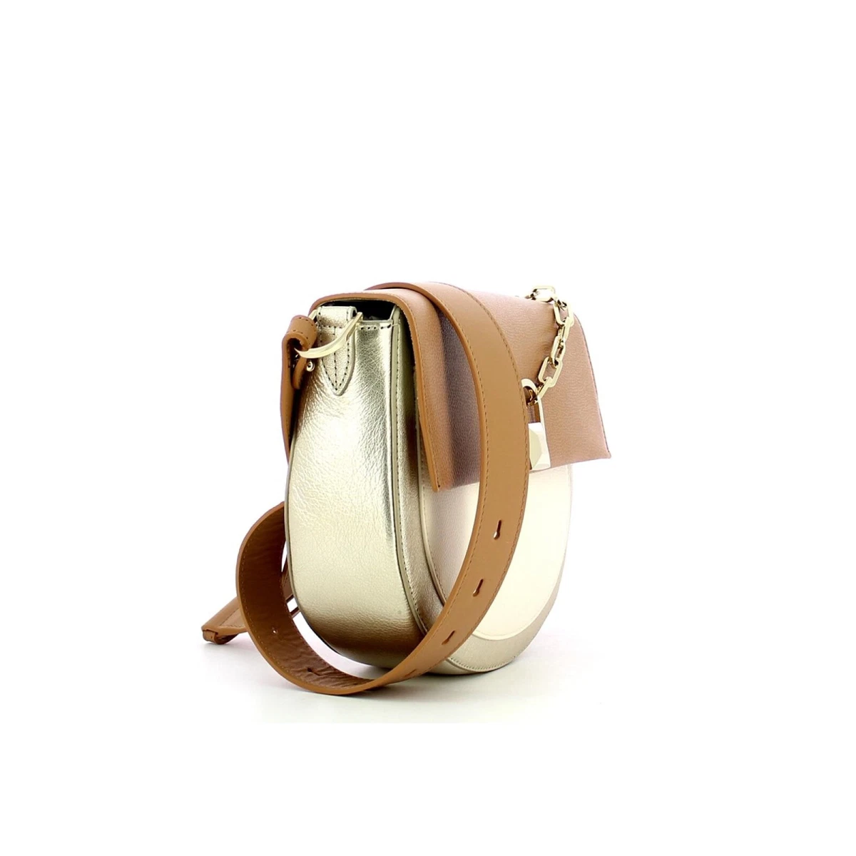 Woman crossbody bag Furla Miss Mimi mini in brown white leather round shoulder