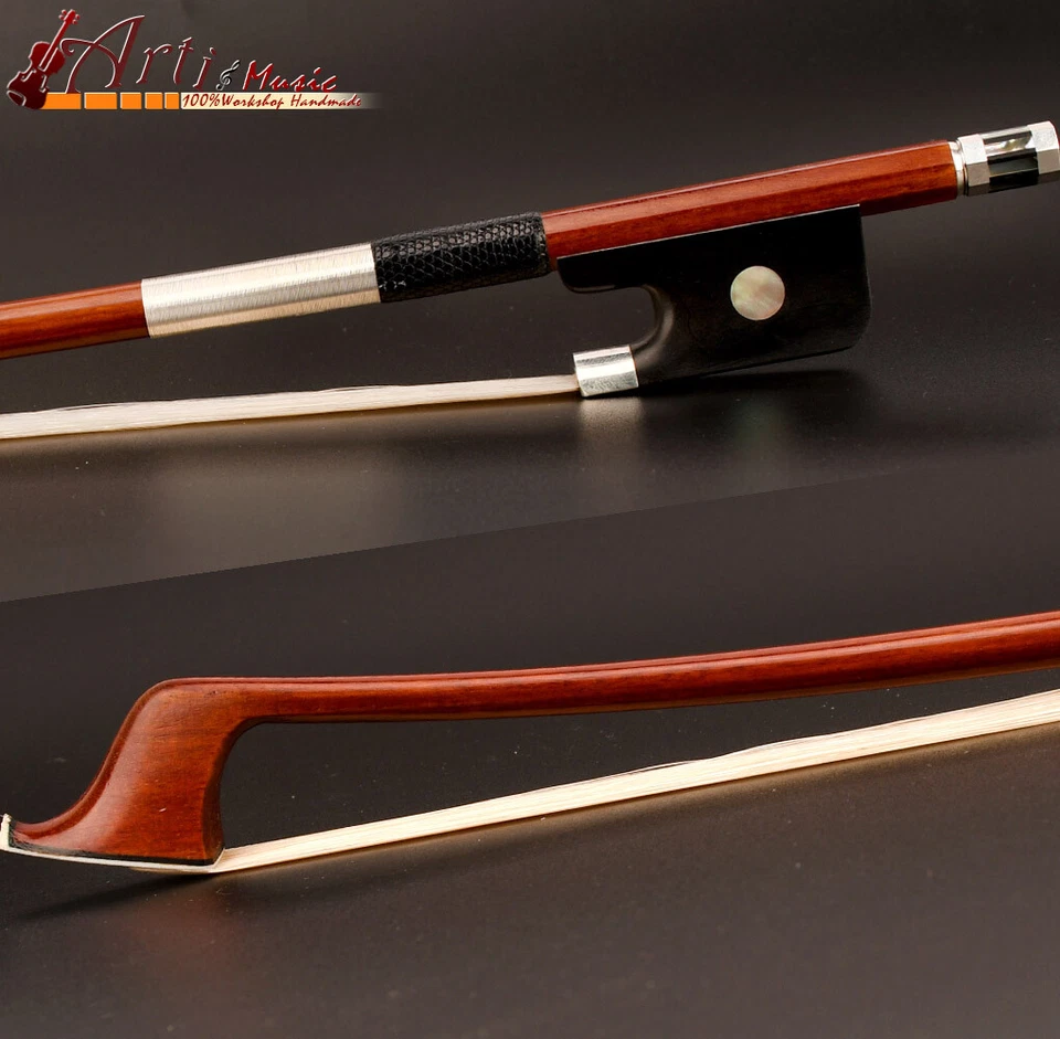E.Sartory Copy Master Pernambuco 1/2 Cello Bow Ebony Single eye Frog Silver Part - Image 2 of 4