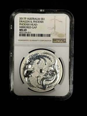 2017 Australia Dragon & Phoenix 1oz Silver Coin (Error - Mirrored
