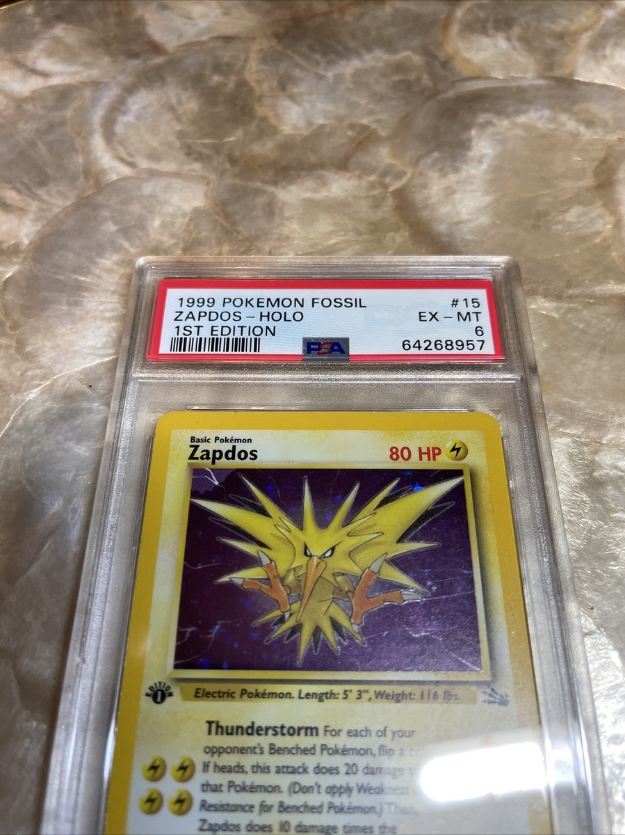 1999 Pokemon ZAPDOS 1st Edition Fossil Set HOLO Rare #15/62 PSA 6