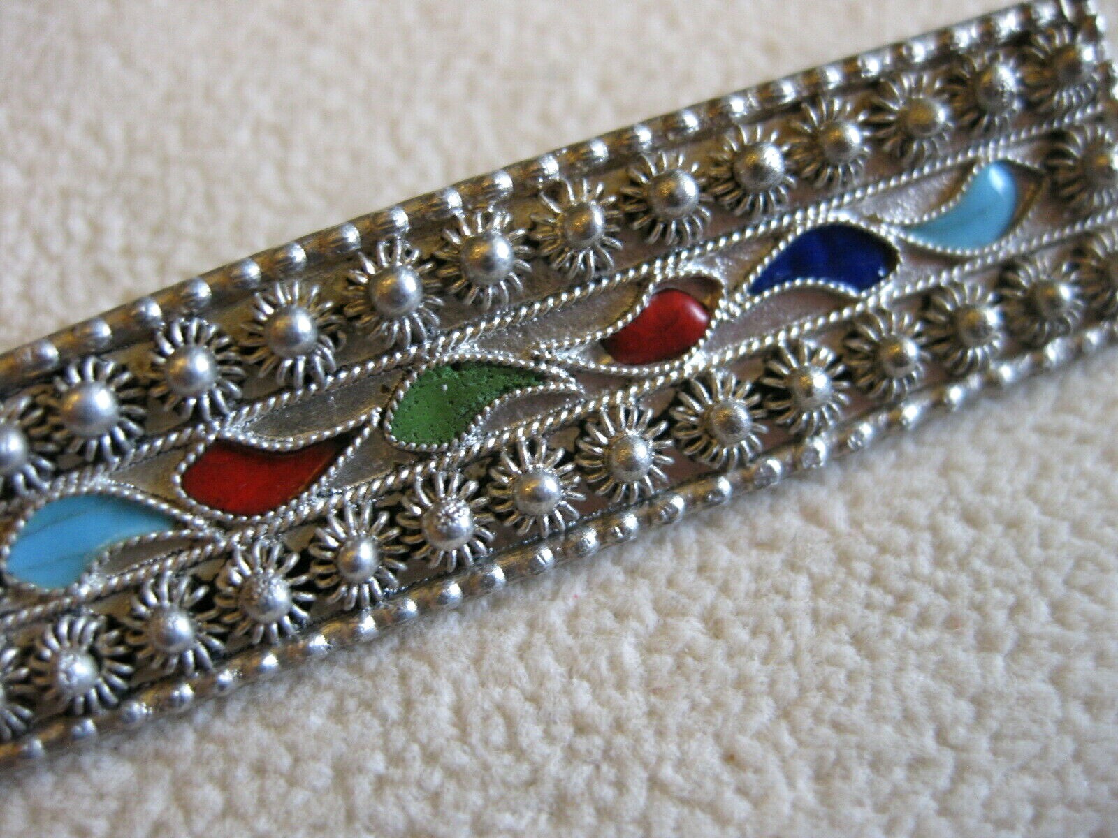 Rectangular Antique 1000 Silver Pin Brooch w/ Pou… - image 5