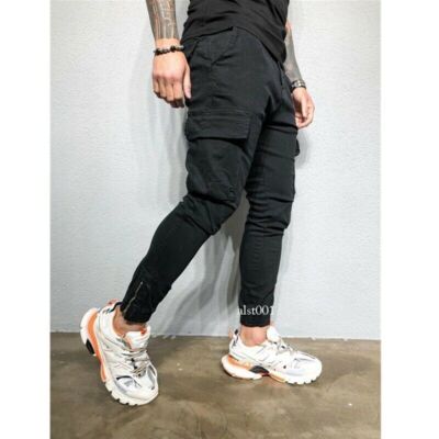Men's Tapered Multi-pocket Cargo Trousers Slim Fit Slacks Harem Pants Sport New