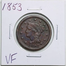 1853 1C Braided Hair Large Cent in VF Condition #4080