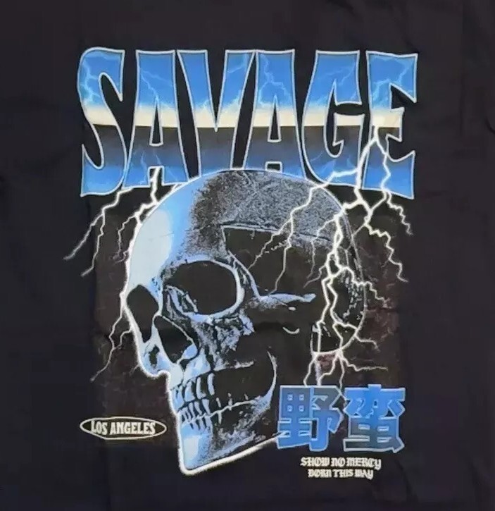 Savage LA Skull Lightning Graphic Tee Black T Shirt Size M Medium