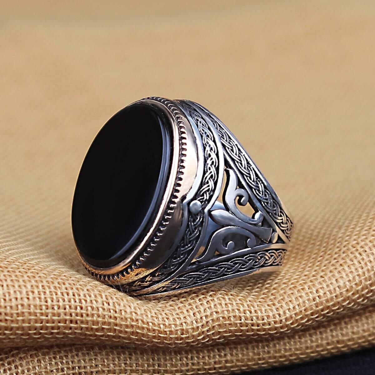 silver 925 ×onyx リング　ネイティブアメリカン Solid 925 Sterling Silver Custom Cut Onyx Stone Men's Ring