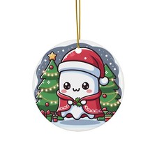 Cute Christmas Ghost Ceramic Ornament