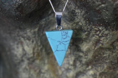 BLUE HOWLITE Crystal Triangle Talisman PENDANT Necklace on Sterling Silver Chain