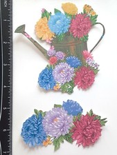 Lot of 2 Colorful Aster Flower Spray Watering Can SINGLE LAYER Embellishments278