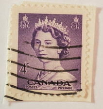 CANADA Postage ~ Queen Elizabeth II ~ Purple 4₵ Stamp ~Cancelled/Posted ~1953-02