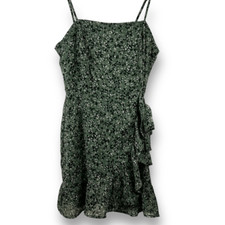 Altar’d State green print faux wrap ruffle trim mini dress size M