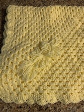 Hand Crochet Yellow Square Baby Lap Blanket Afghan 34  X 34  Handmade Boy Girl